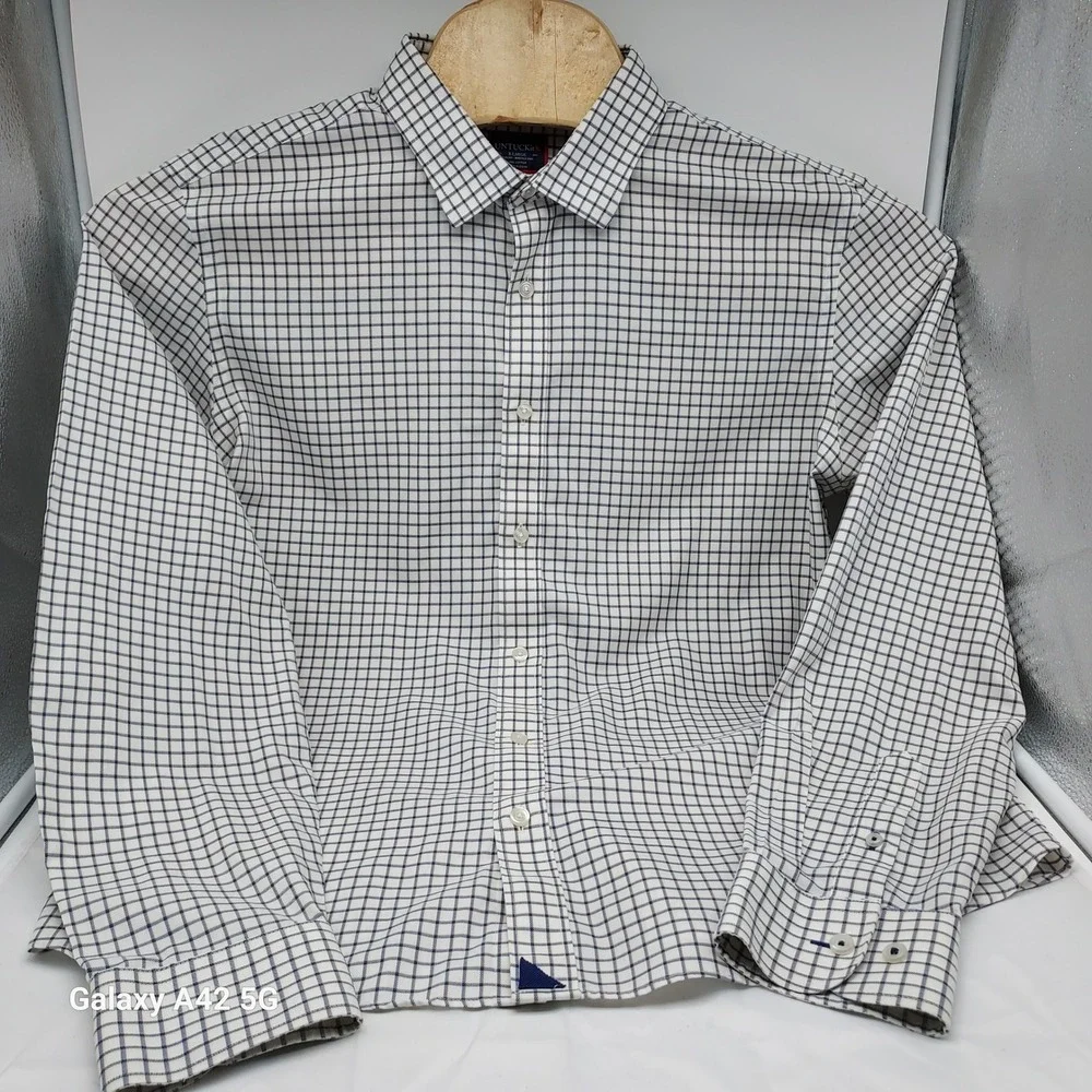 UNTUCKit Fenton-WF‎ Slim Fit Wrinkle Free Cotton Shirt Mens XL White Navy Check